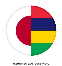 round icon with japan and mauritius flags, isolated on white background
