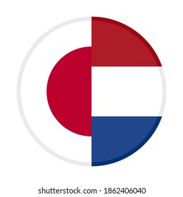 
round icon with japan and netherlands flags, isolated on white background