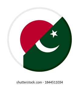 round icon with japan and pakistan flags, isolated on white background