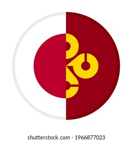 icono circular con banderas de japón y shimane aisladas en fondo blanco
