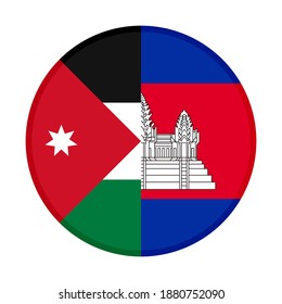 round icon with jordan and cambodia flags isolated on white background