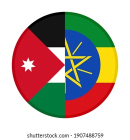round icon with jordan and ethiopia flags isolated on white background
