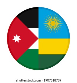 round icon with jordan and rwanda flags isolated on white background
