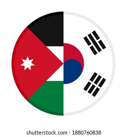 round icon with jordan and south korea flags isolated on white background