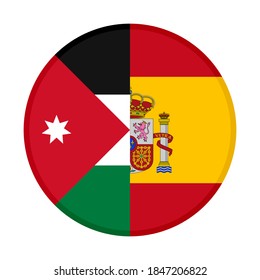round icon with jordan and spain flags, isolated on white background