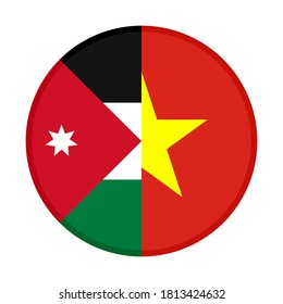 round icon with jordan and vietnam flags, isolated on white background