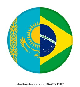 round icon with kazakhstan and ิbrazil flags isolated on white background
