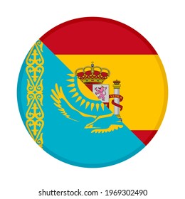 round icon with kazakhstan and spain flags isolated on white background
