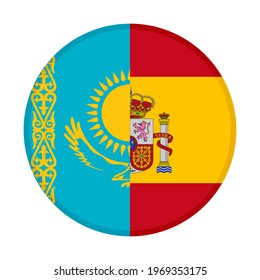 round icon with kazakhstan and spain flags isolated on white background
