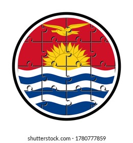 icono redondo con bandera kiribati hecho con piezas de rompecabezas aisladas en fondo blanco 
