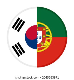 round icon with korea republic and portugal flags isolated on white background
