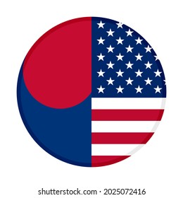 Round Icon With Korean And American Flags Isolated On White Background
