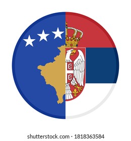 round icon with kosovo and serbia flags, isolated on white background