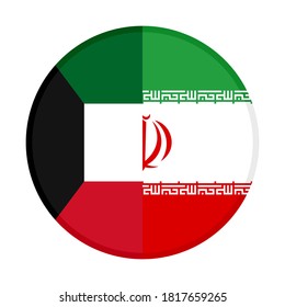 round icon with kuwait and iran flags, isolated on white background