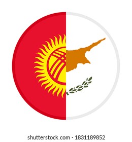 round icon with kyrgyzstan and cyprus flags, isolated on white background