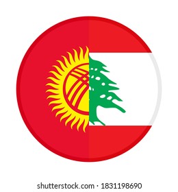 round icon with kyrgyzstan and lebanon flags, isolated on white background