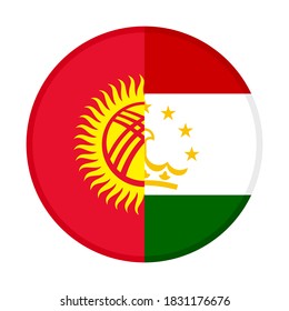 Round Icon With Kyrgyzstan And Tajikistan Flags, Isolated On White Background