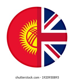 round icon with kyrgyzstan and united kingdom flags isolated on white background