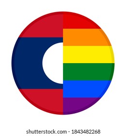 round icon with laos and rainbow flags, isolated on white background