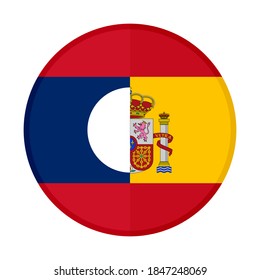 round icon with laos and spain flags, isolated on white background