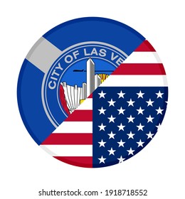 round icon with las vegas and united states flags, isolated on white background
