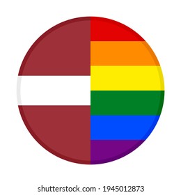 round icon with latvia and rainbow flags isolated on white background
