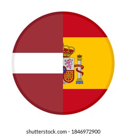 round icon with latvia and spain flags, isolated on white background