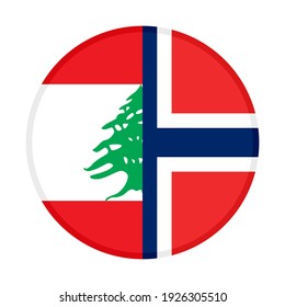 round icon with lebanon anad norway flags isolated on white background
