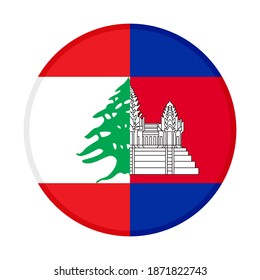 round icon with lebanon and cambodia flags isolated on white background