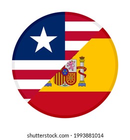round icon with liberia and spain flags isolated on white background
