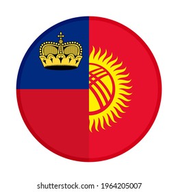 round icon with liechtenstein and kyrgyzstan flags isolated on white background