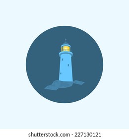 Round icon with lighthouse, flat icons, vector illustration