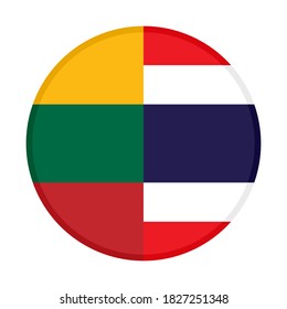 round icon with lithuania and thailand flags, isolated on white background