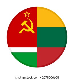 round icon with lithuanian soviet socialist republic and lithuania flags isolated on white background
