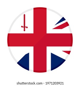 round icon with london and united kingdom flags isolated on white backgrouund
