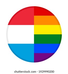 round icon with luxembourg and rainbow flags isolated on white background
