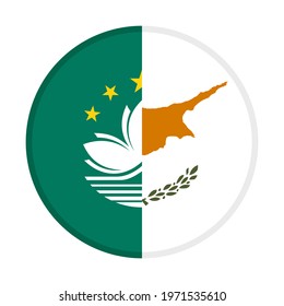 round icon with macau and cyprus flags, isolated on white background
