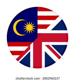 round icon with malaysia and british flags isolated on white background
