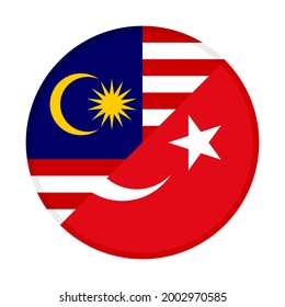 round icon with malaysia and turkey flags isolated on white background
