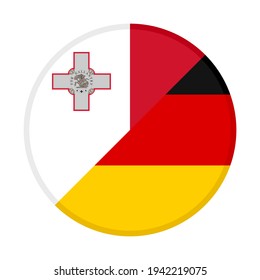 rundes Symbol mit Malta und deutschen Flaggen einzeln auf weißem Hintergrund
