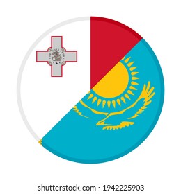 icono circular con banderas de malta y kazajistán aisladas en fondo blanco
