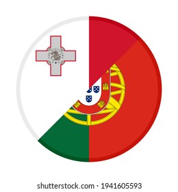 round icon with malta and portugal flags isolated on white background
