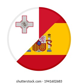 round icon with malta and spain flags isolated on white background
