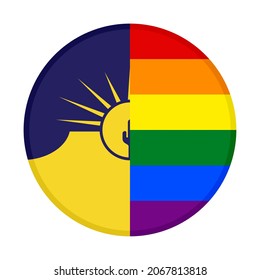 round icon with mesa and rainbow flags isolated on white background
