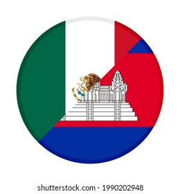 icono circular con banderas de méxico y camboya aisladas en fondo blanco
