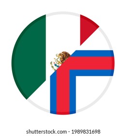 round icon with mexico and faroe islands flags isolated on white background
