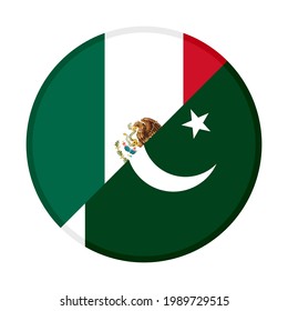round icon with mexico and pakistan flags isolated on white background
