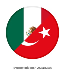 round icon with mexico and turkey flags. vector illustration isolated on white background
