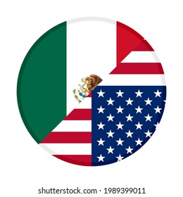 round icon with mexico and united states of america flags isolated on white background