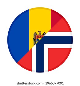 round icon with moldova and norway flags isolated on white background

